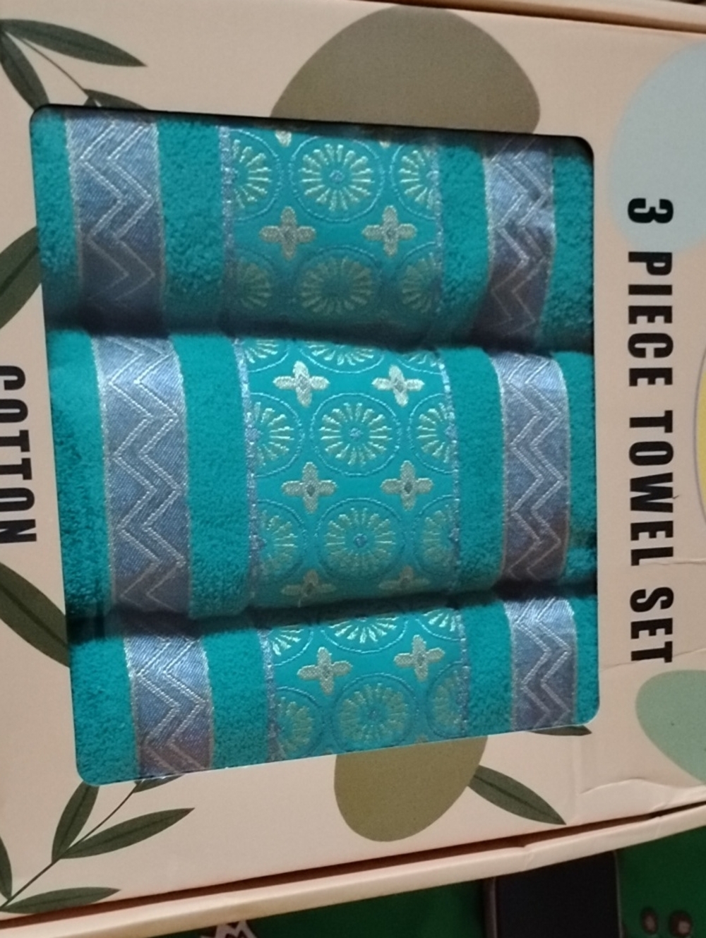 New Balance Teal Cotton 3-Piece Towel Set with Metallic Accents
